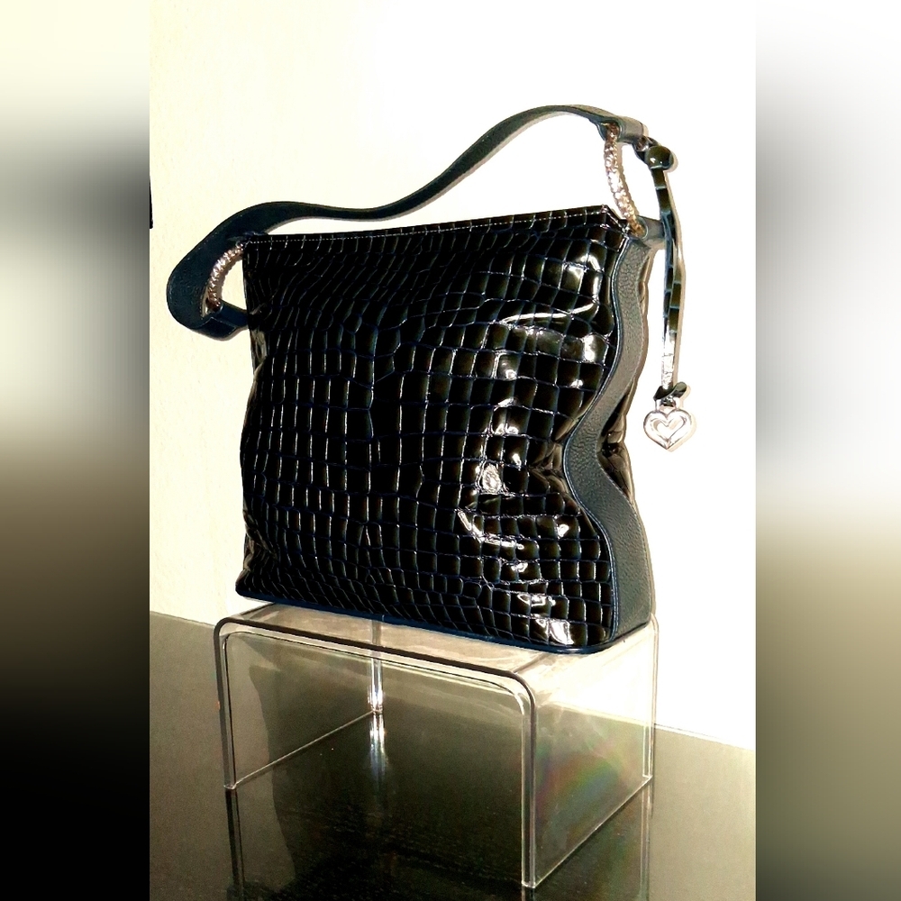 Brighton Cher Collection Newest Edition Black Patent With Blue Leather Shoulder